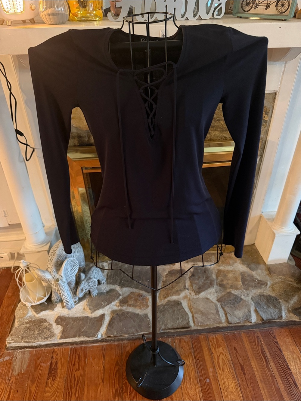 Express Black Lace-Up Long Sleeve Tunic